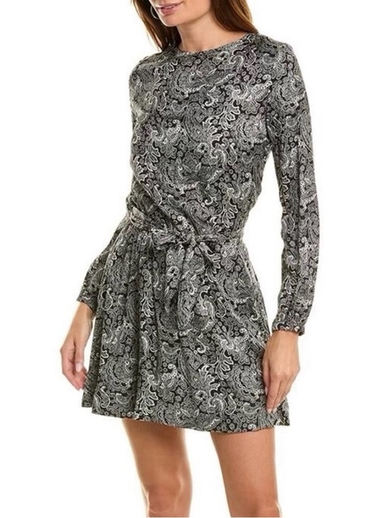 The Kooples Dresses & Skirts - The Kooples Paisley Mini Dress Black White Tie Waist Long Sleeve NWT FR M / US S